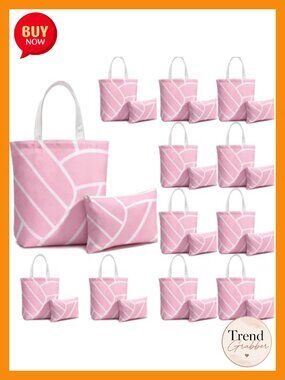 Volleyball Canvas Tote & Makeup Bag Set Team Gifts Bulk 24 Pcs